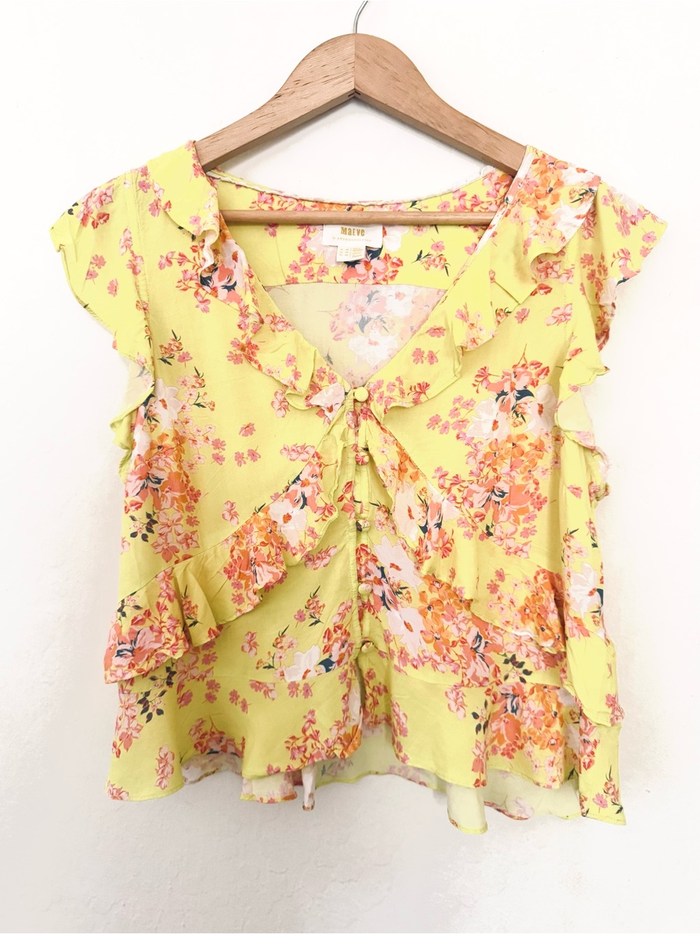 Anthropologie Maeve Ashlee Yellow Floral Ruffle Peplum Crop Top